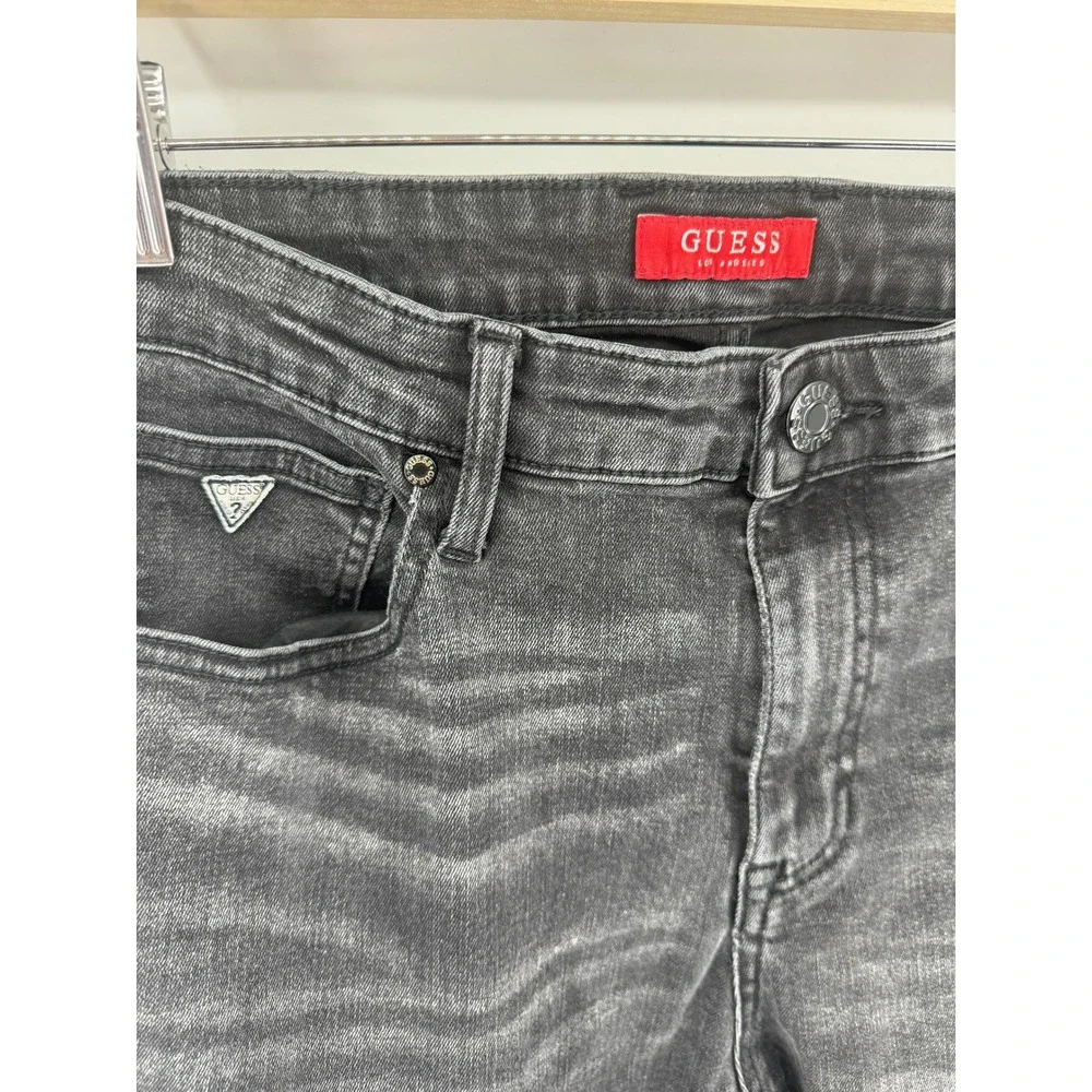 Guess Mens Moto Jeans Washed Black Gray Slim Fit Ribbed Panel Denim 34x32